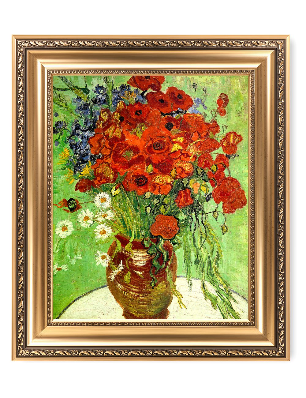 DECORARTS - Red Poppies and Daisies, Vincent Van Gogh Art Reproduction. Giclee Prints Match with Golden Framed for Wall Decor. Picture Size: 20x16 in, Framed Size: 26x22 in