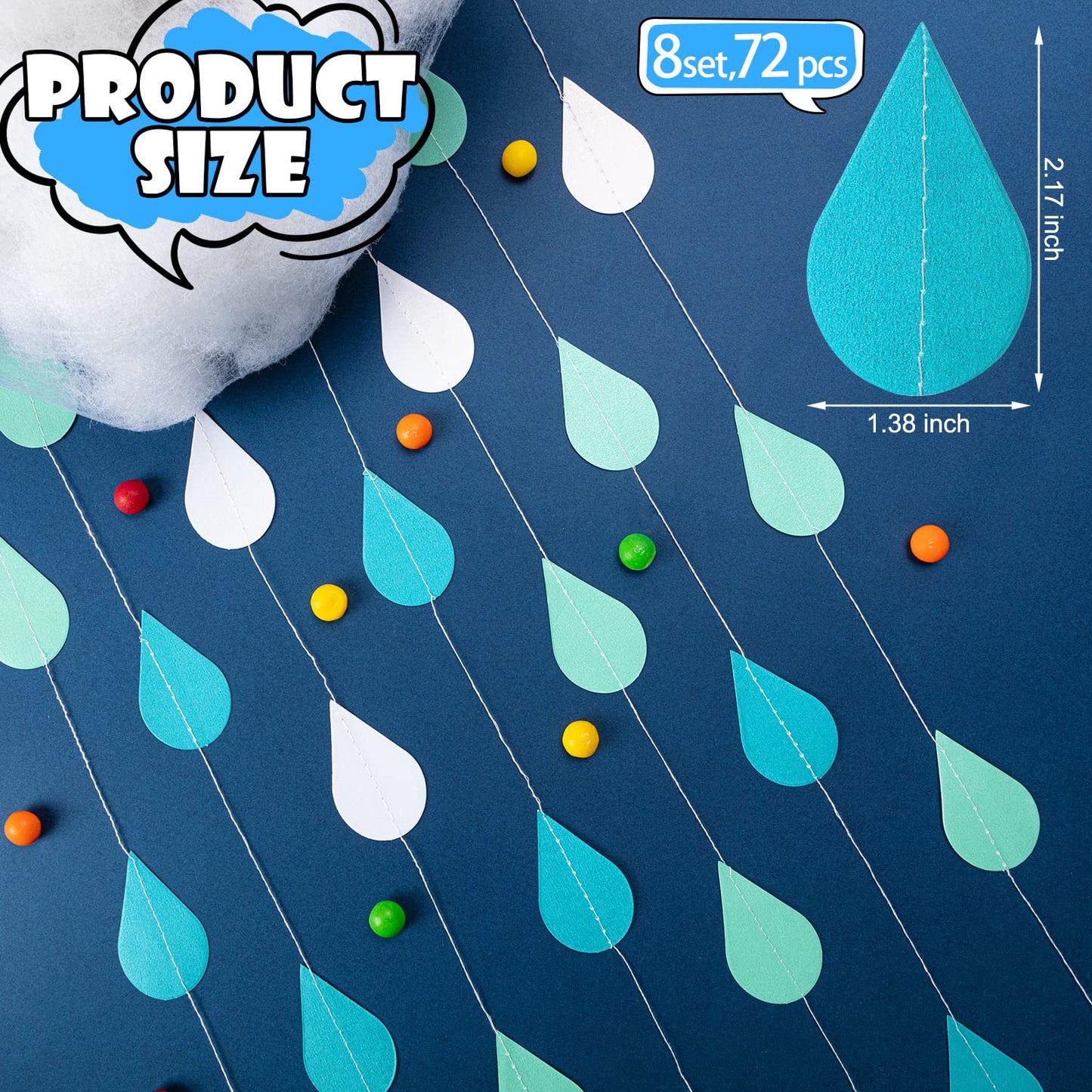 16 PCS 3D Cloud Decoration Blue Hanging Clouds and Raindrop for Cloud Ornaments Hanging Ceiling Decor for Party Nursery Children Room Ceiling Decorations