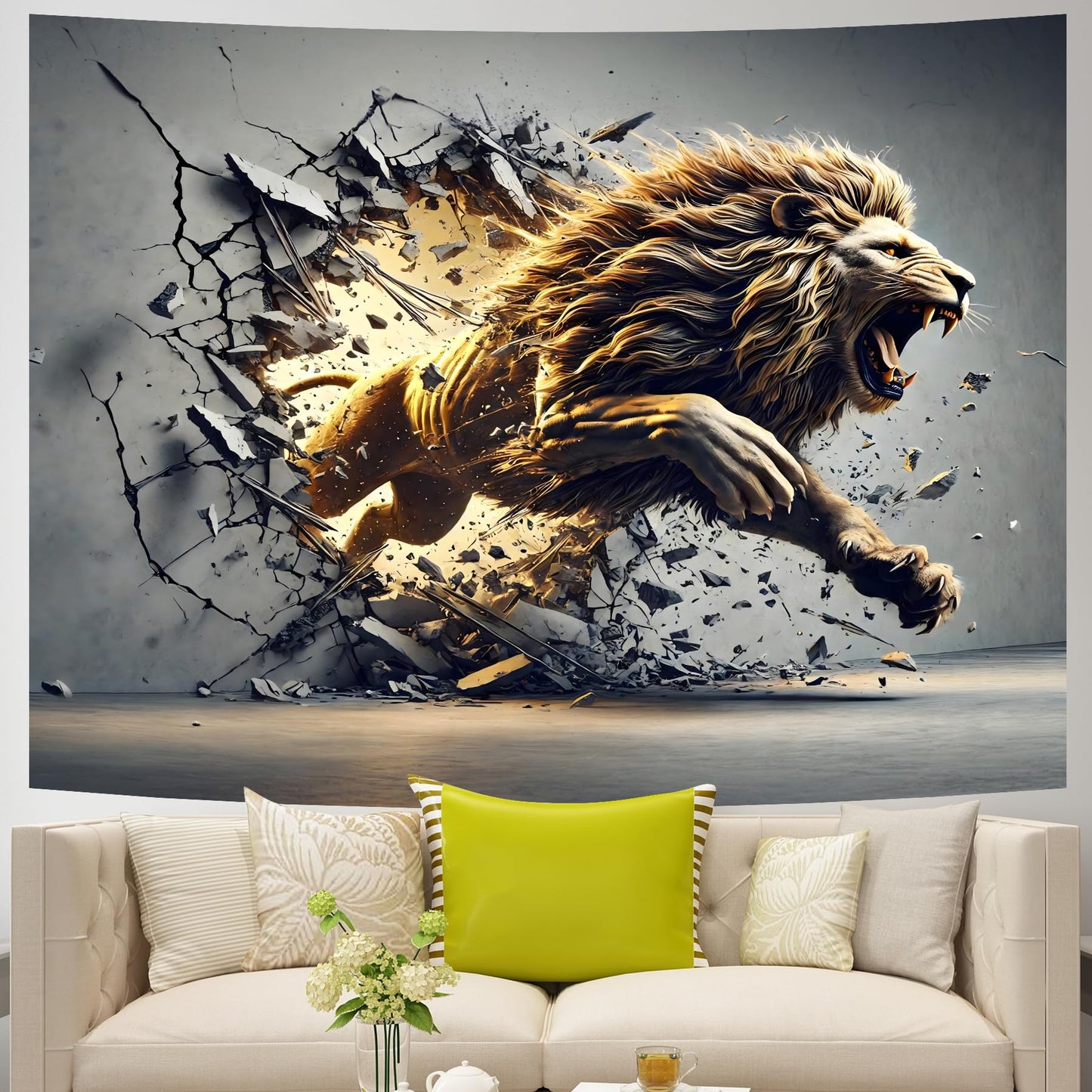 AOHMPT 3D Tapestry, 59"x51" Animal Print Poster, Lion Tapestry,Wall Art Painting for Bedroom and Living Room 59"x51"