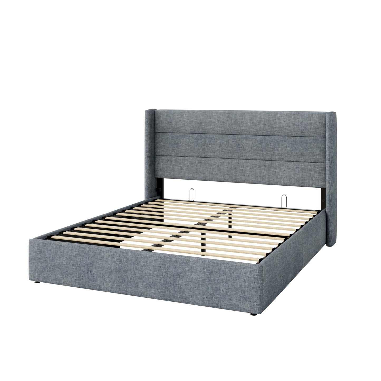 Allewie Queen Size Lift Up Storage Bed, Modern Wingback Headboard, Hydraulic Support, No Box Spring Needed, Grey Blue