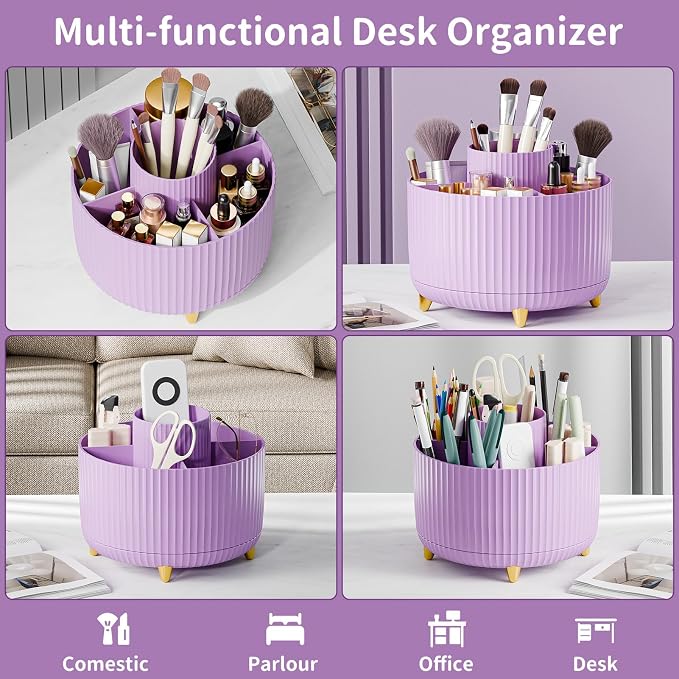 fanado 360° Rotate Makeup Brush Holder Organizer, Makeup Organizers Countertop, Makeup organization and Skincare Storage for Vanity, Desktop, Bathroom (Purple)