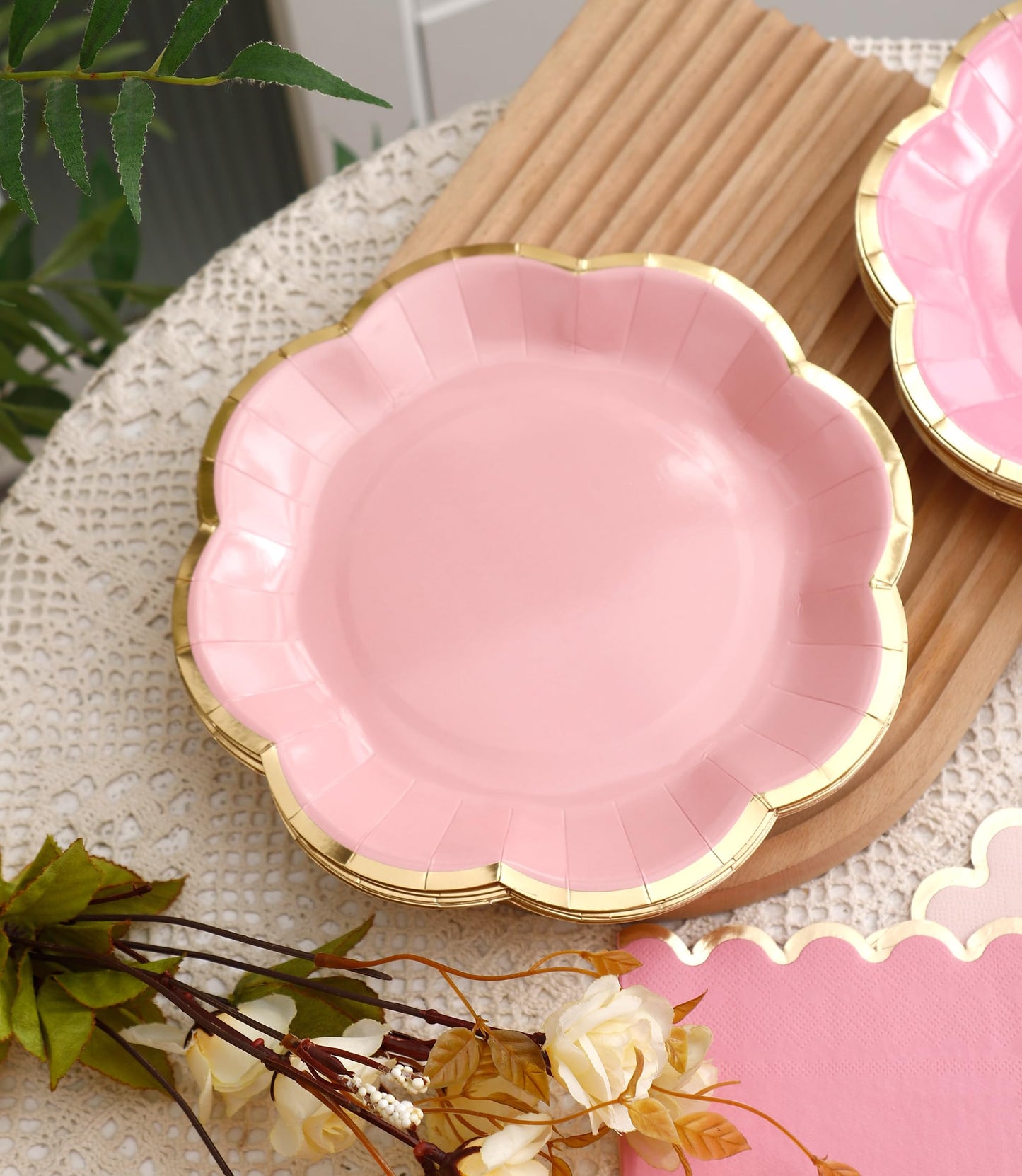 Winoo Design 48PCS Pink Plates and Napkins Disposable - 24 PK - Pink Floral Paper Plates for Tea Party Baby Shower Bridal Shower Birthday Wedding