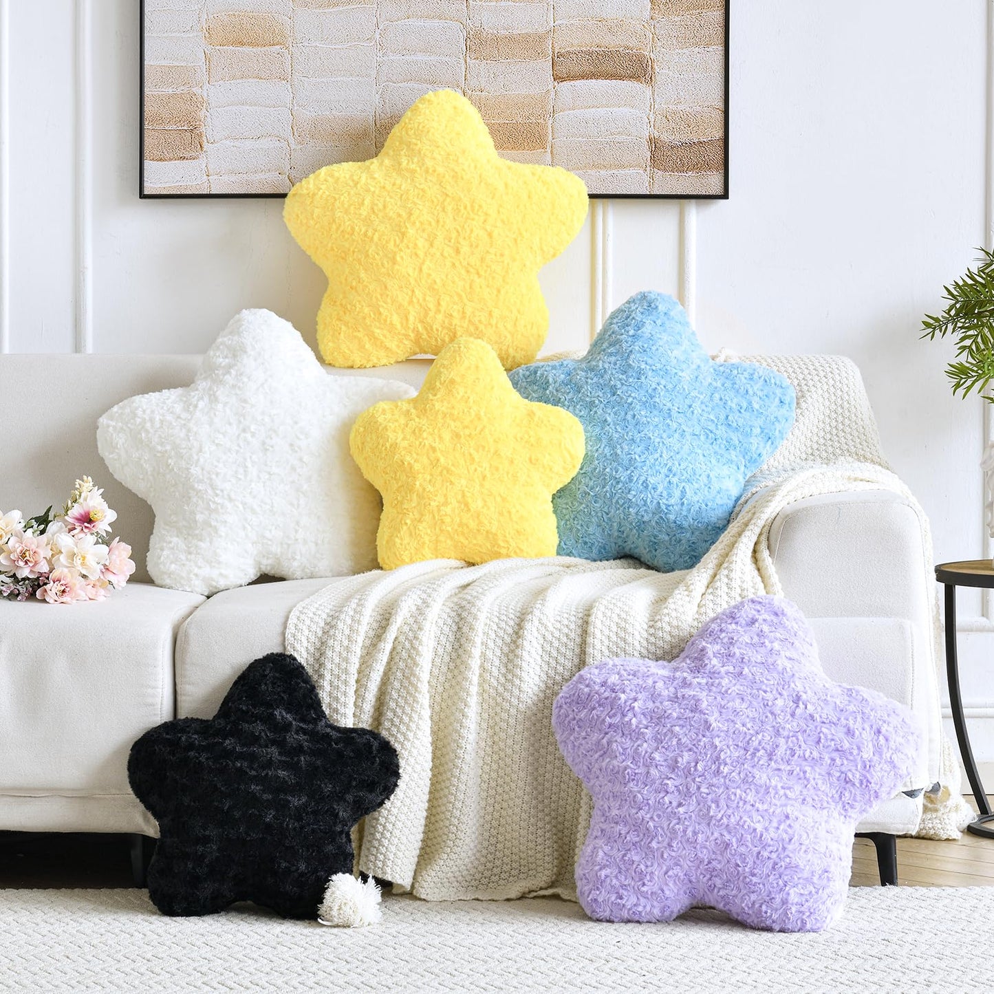 ZCNYCLAM Star Pillow, 14.9" Star Shaped Plush Pillow for Couch Bed Sofa, Cute Decorative Throw Pillows with Soft Faux Fur Room Decor for Bedroom Living Room (White)