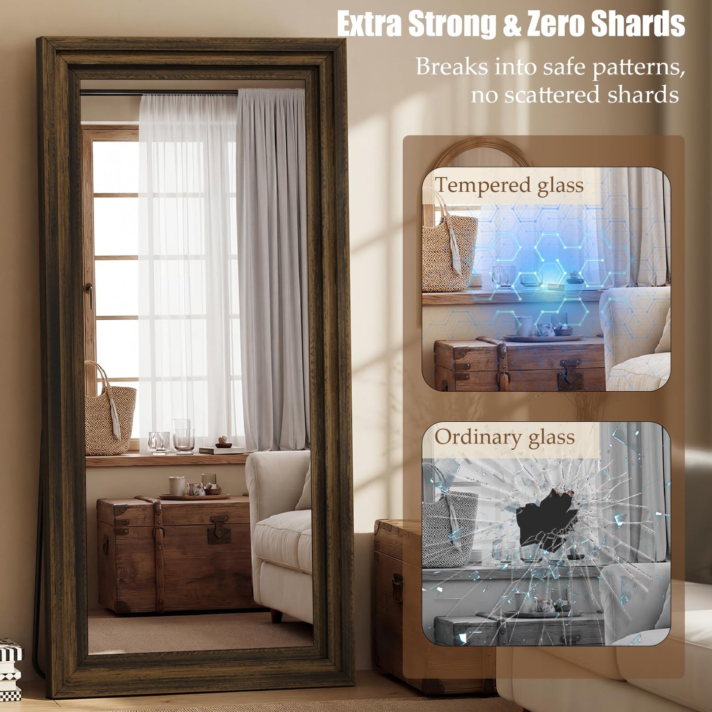 WISSMIELS Full Length Mirror 71"x30", Large Solid Wood Frame Floor Mirror, Leaning Floor Mirror, Stable Frame, Shatterproof Glass, Modern Classic Style for Bedroom, Living Room, Entryway
