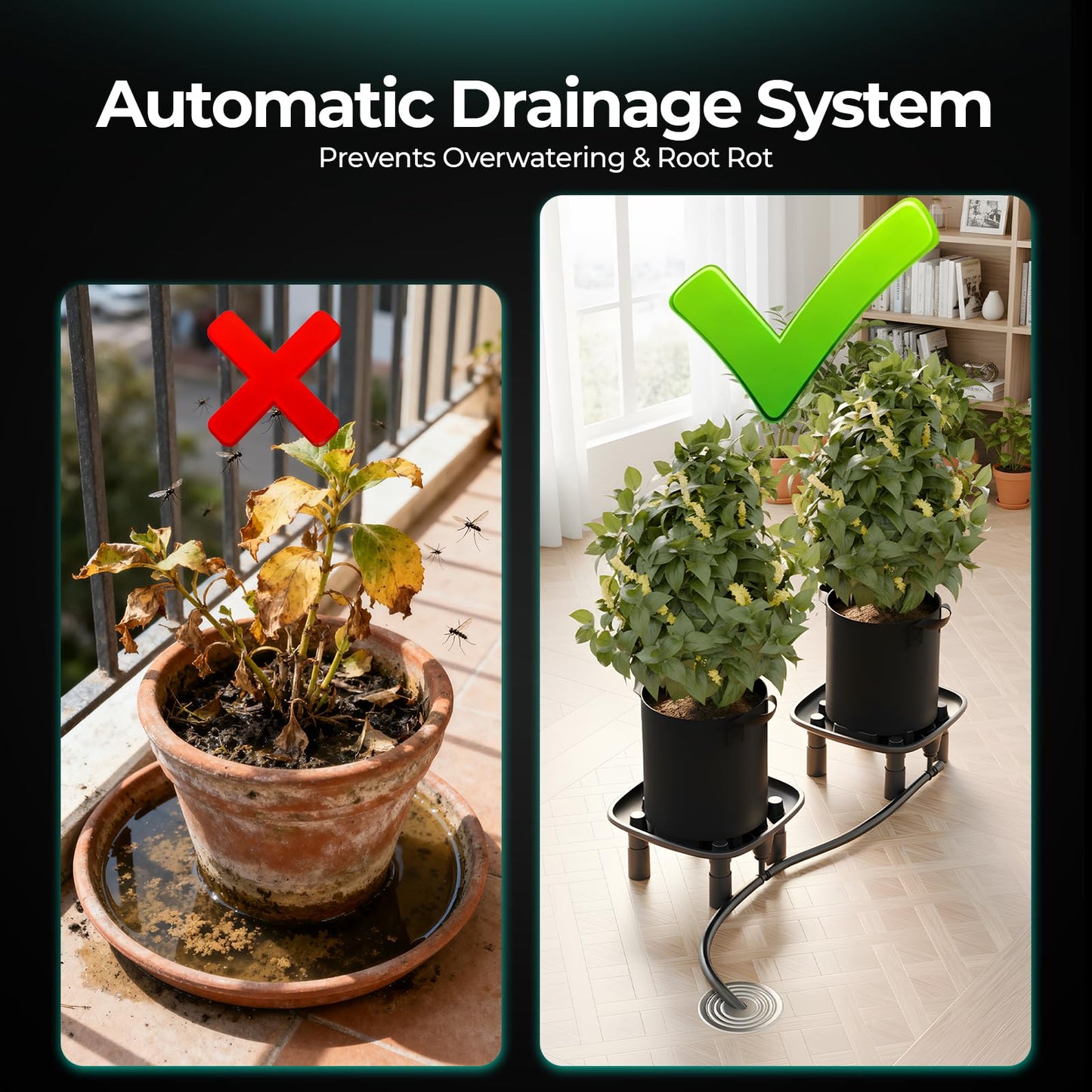 MARS HYDRO Drainage Trays 2-Pack Pot with Drainage Pipe for Grow Tents Greenhouses & Patio Plants