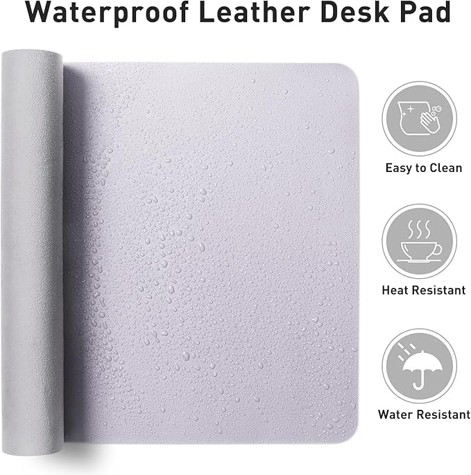 Aothia Faux Leather Desk Mat - Non-Slip PU Leather Desk Blotter, Waterproof Writing Surface, Large Desk Pad for Office & Home (Soft Lavender, 55" x 24")