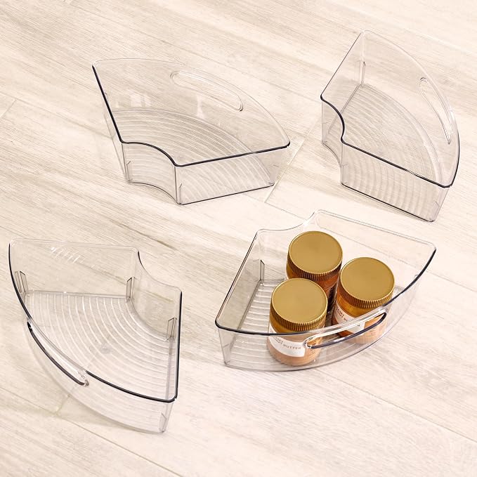 iDesign Plastic Lazy Susan Cabinet Storage Bin, 1/4 Wedge Container for Kitchen, Pantry, Counter, BPA-Free, 12.5 in x 6.75in x 4in Set of 4, Clear