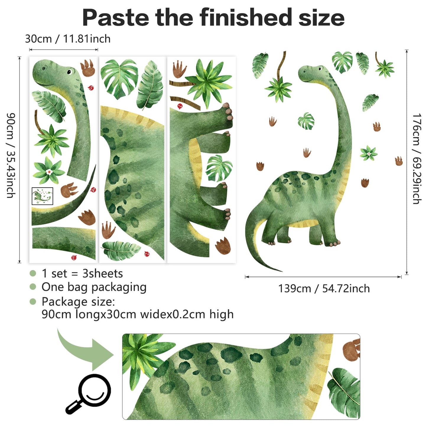 Large Dinosaur Wall Decals for Boys Room, Sunoyar Removable Kids Dinosaur Wall Decor, Peel & Stick Dino Wall Stickers for Nursery Bedroom