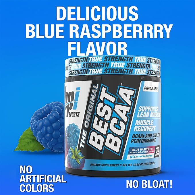 BPI Sports Best BCAA Powder - Muscle Recovery Support - Branched Chain Amino Acids | Building Blocks of Protein and Muscle - Post Workout Recovery ??Hydration - Blue Raspberry, 30 Servings