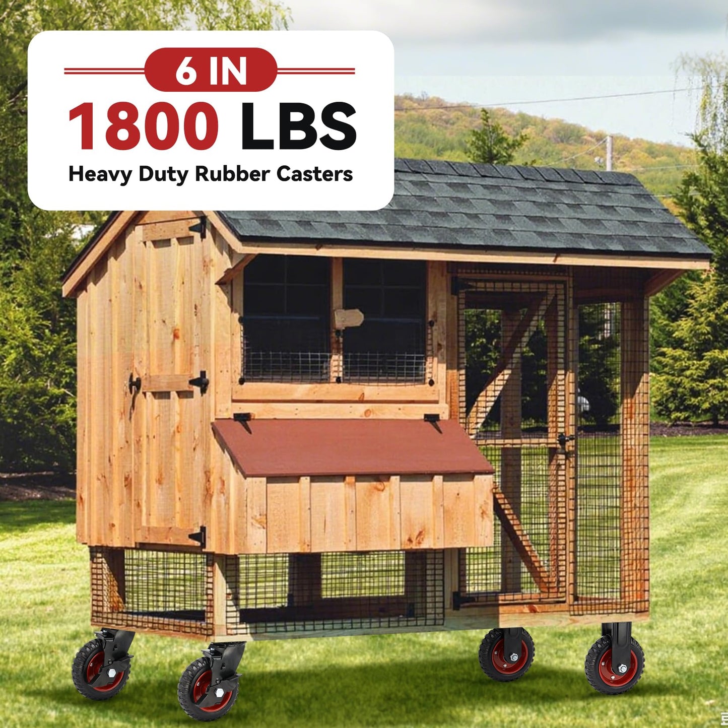Nefish 6 Inch Heavy Duty Casters Wheels, Premium Rubber Outdoor Casters Wheels, Industrial Grade Rubber Castors with Knobby Tread for Dolly 1800 LBS, Industrial and Chicken Coop (2 Brake & 2 Rigid)