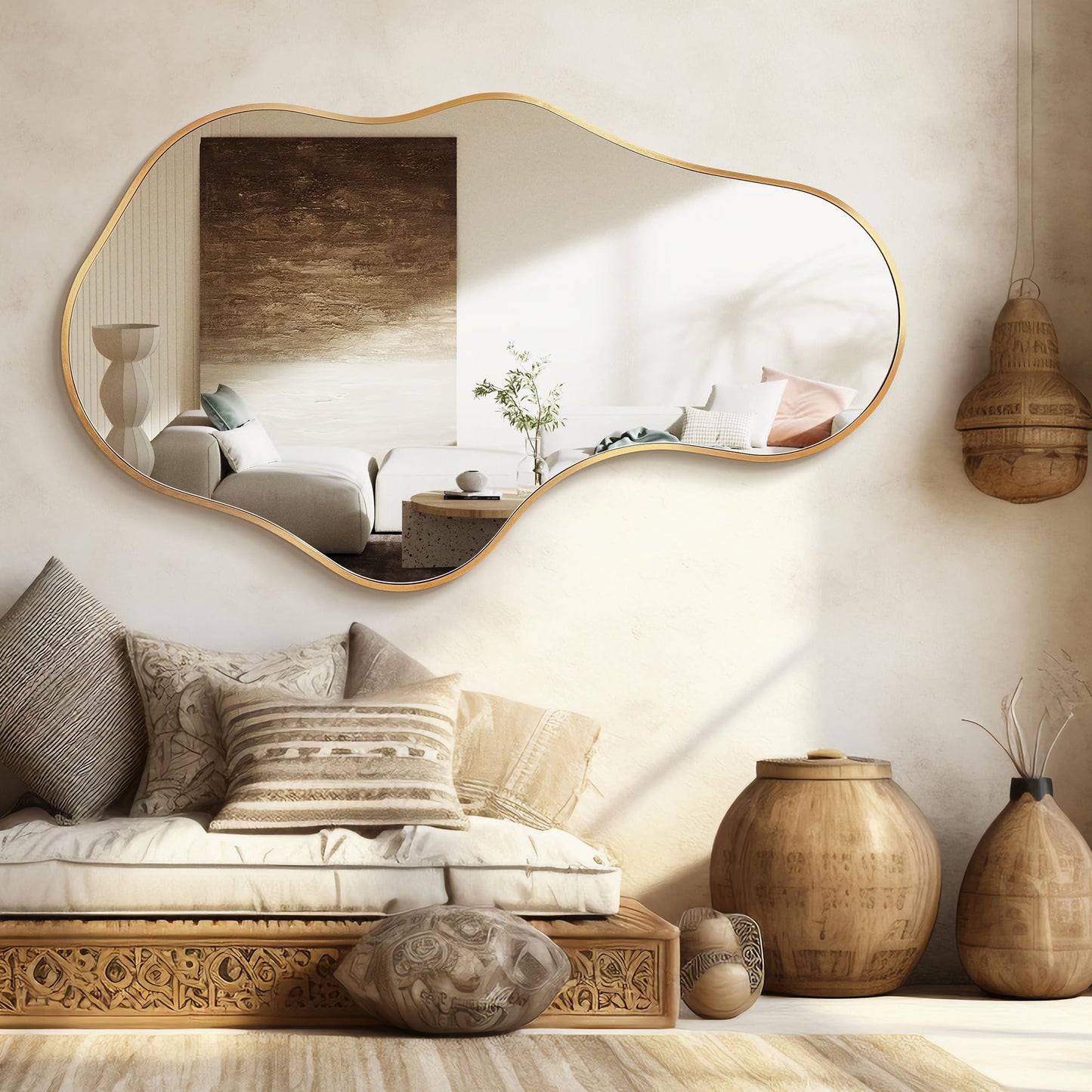 Dorlicecass Irregular Wall Mirror - Wall Mirrors Decorative 22"x 36" Asymmetrical Abstract Mirror Aviation Aluminum Alloy Frame Unique for Bathroom, Bedroom, Living Room, Cloakroom, Entryway Gold