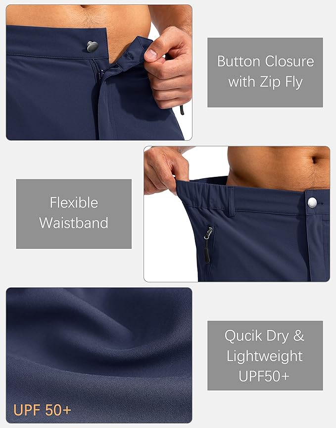 Pudolla Men's Hiking Cargo Shorts 9" Lightweight Outdoor Work Shorts for Men Travel Golf Camping Casual with 5 Zipper Pockets