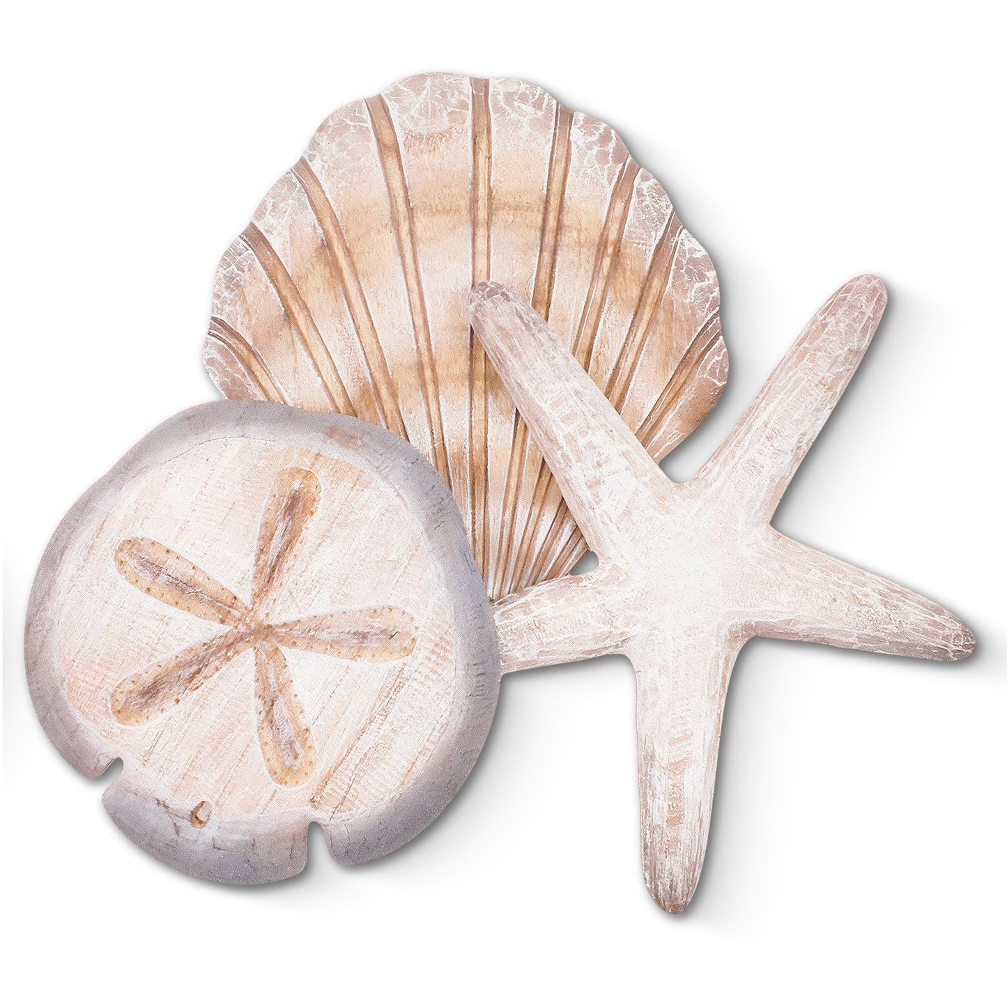 Novabright Coastal Sea Shell Wall Art Rustic Wooden Starfish and Sand Dollar Decor for Beach Theme Bathroom Bedroom Living Room Nautical Wooden Sign for Lake House Summer Home Decoration(Brown)
