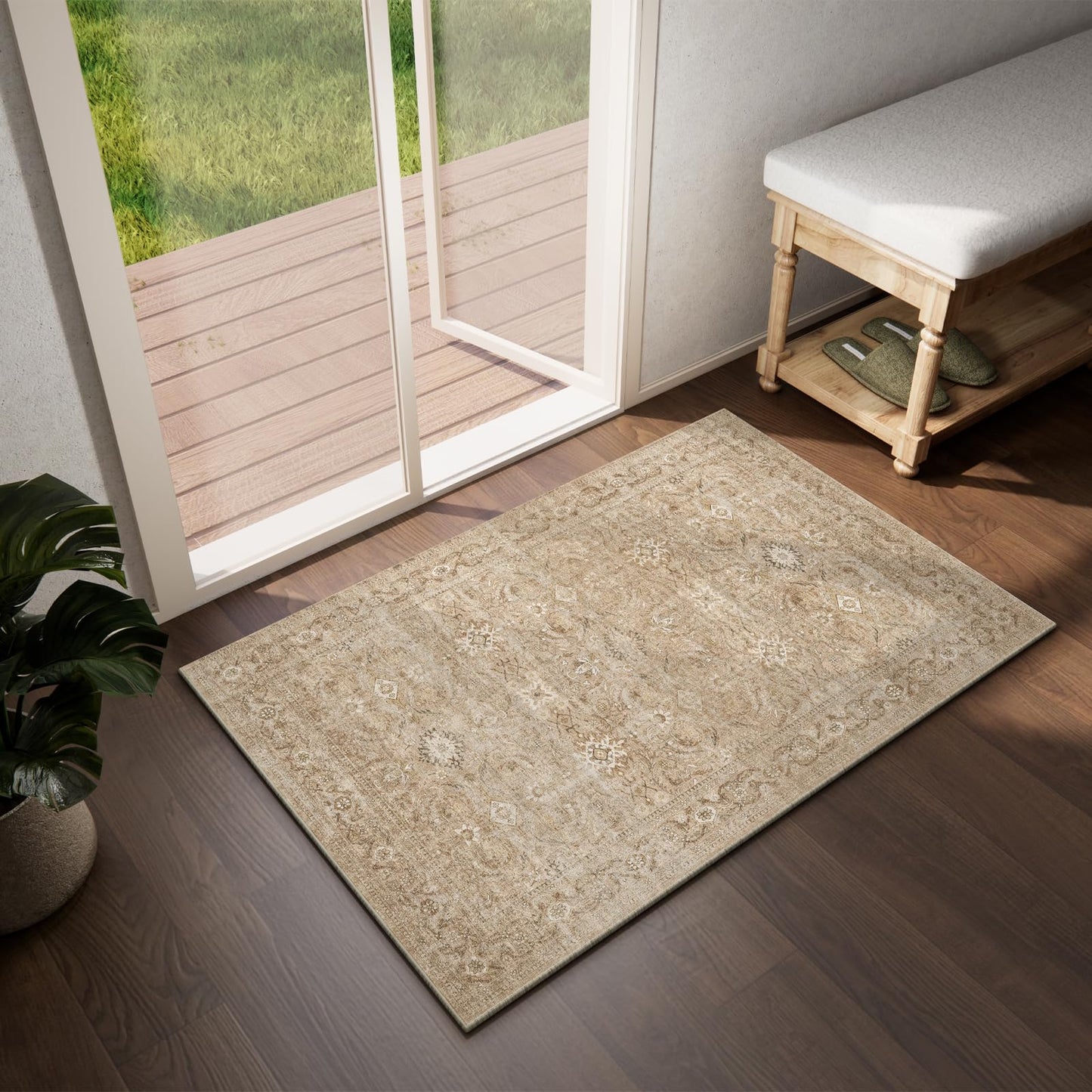 Washable Door Mat Indoor Entrance: 2'x3' Small Entryway Rug Boho Area Rugs Non Slip Low Pile Soft Throw Rugs for Inside Front Door Floor Kitchen Bedroom Bedside Dorm Room Entry Home Office