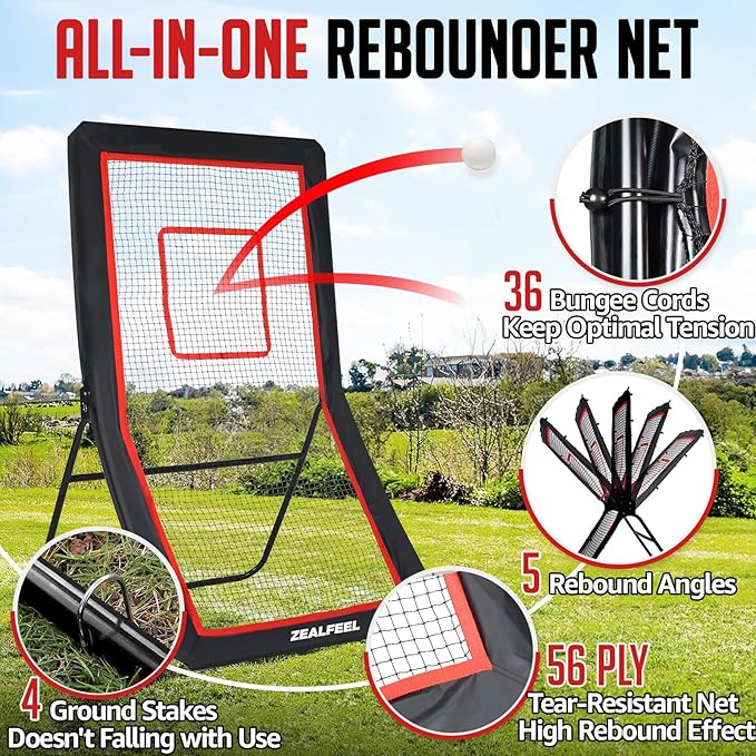 Lacrosse Rebounder, 4x7FT/4x6FT Lacrosse Rebound for Backyard with 5 Rebound Angles, Target Strip, Bounce Back Net Perfect for Lax Baseball Volleyball & Soccer Practice