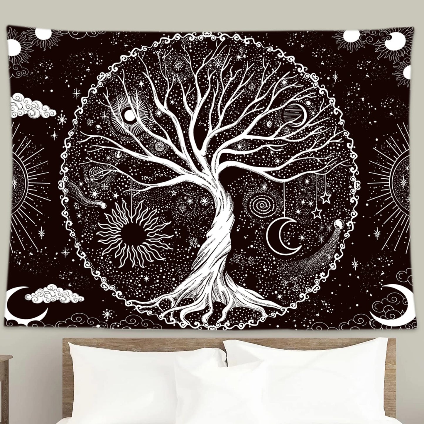 Wonrizon Tree of Life Tapestry,Black and White Galaxy Space Tapestries Aesthetic Psychedelic Wall Hanging decor for Living Room Bedroom (51.2" x 59.1")