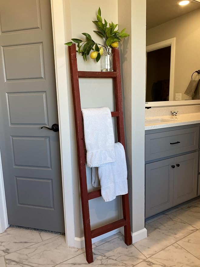 BARNWOODUSA Rustic Farmhouse Decorative Ladder - Our 47 inch Ladder can be Mounted Horizontally or Vertically and is Crafted from 100% Recycled and Reclaimed Wood No Assembly Required Rustic Red