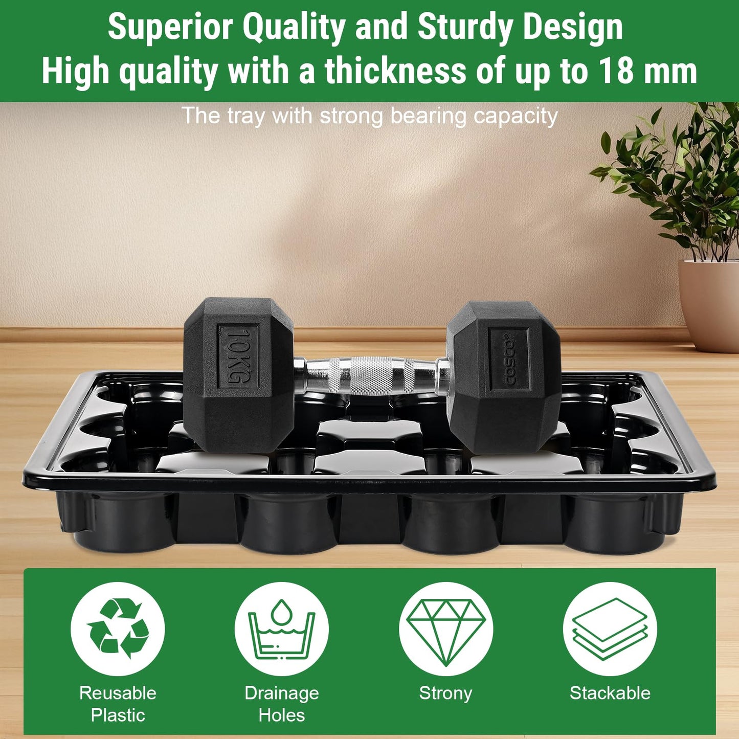 Sckee 12 Cell Round Nursery Pots Trays,Flower Pot Moving Tray, Nursery Pot Tray Plastic Planting Pot Carrying Trays for Moving Nursery Pot (17.2"×13.2"×2.5", 10PCS for 4'' Pots)