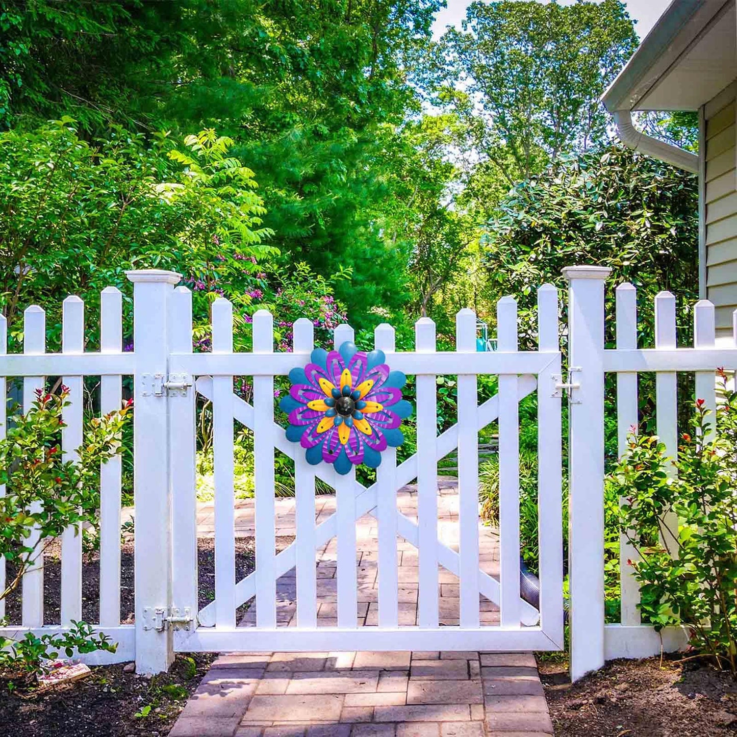 Metal Flowers Wall Decor Indoor Outdoor Metal Wall Art for Home Farmhouse Living Room Bedroom Bathroom Garden Decorations - Purple & Blue