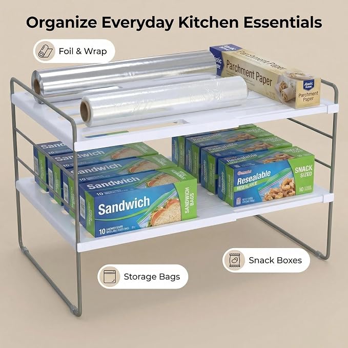YAN & HIN Kitchen Cabinet Organizer, Expandable Kitchen Aluminum Foil and Plastic Wrap Organizers, Sandwich Storage Bags organizer, bottle storage bag under sink organizer for Pantry Organization