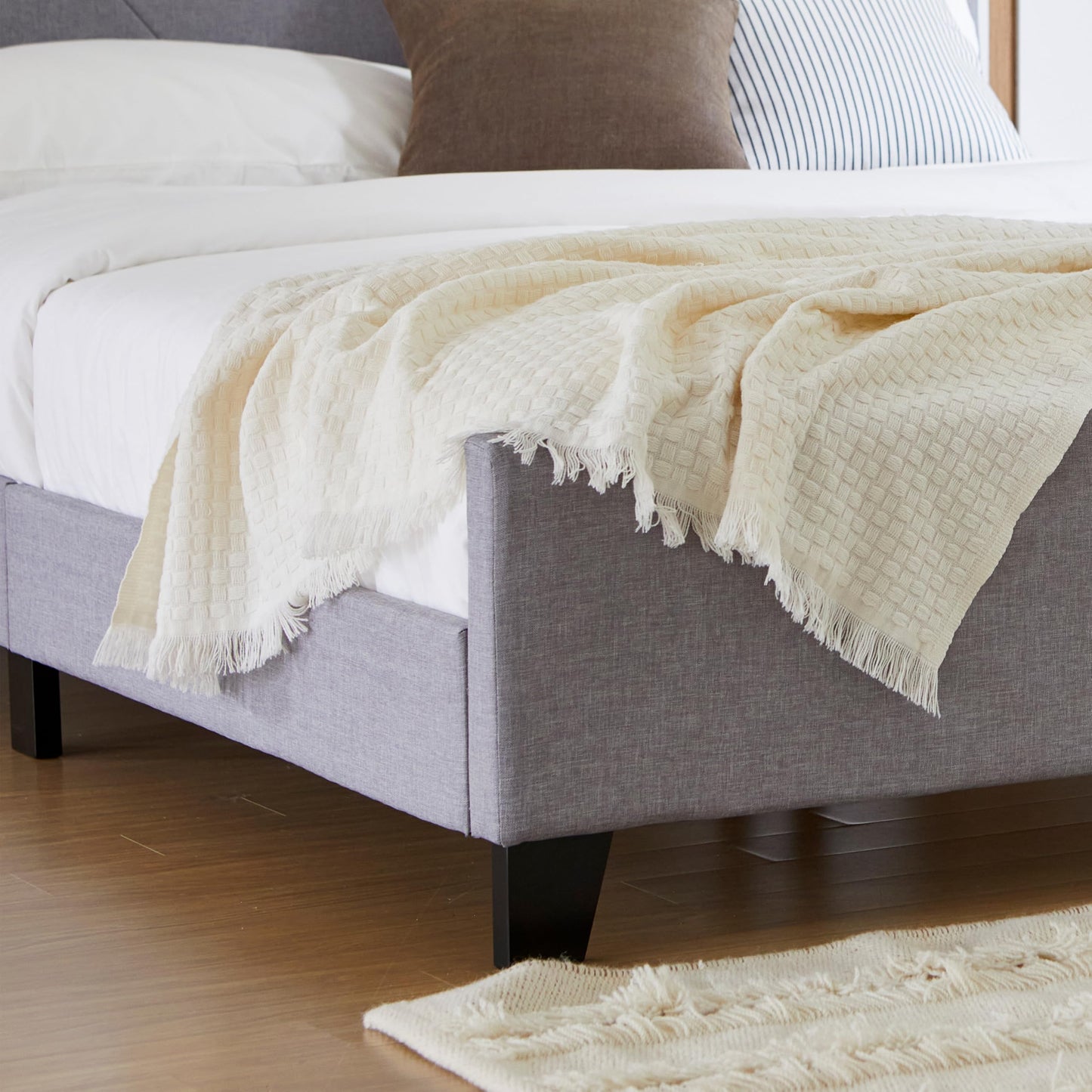 Livinia Stella Full Size Platform Bed, Fabric Upholstered Full Bed Frame with Height Adjustable Headboard Footboard, Strong Wood Slats, No Box Spring Needed, Gray