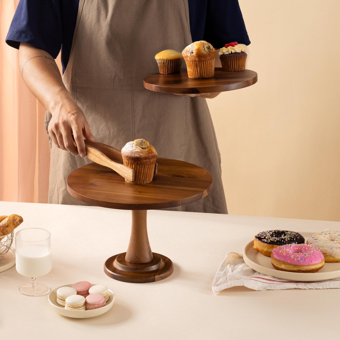Tidita Acacia Wood Cake Stand Rustic – 12 inch Wooden Round Cake Stands for Cupcake - Cake Plate Pedestal for Dessert Table - Food Display Risers for Decor, Wedding, Restaurant, Party (12 Inch)