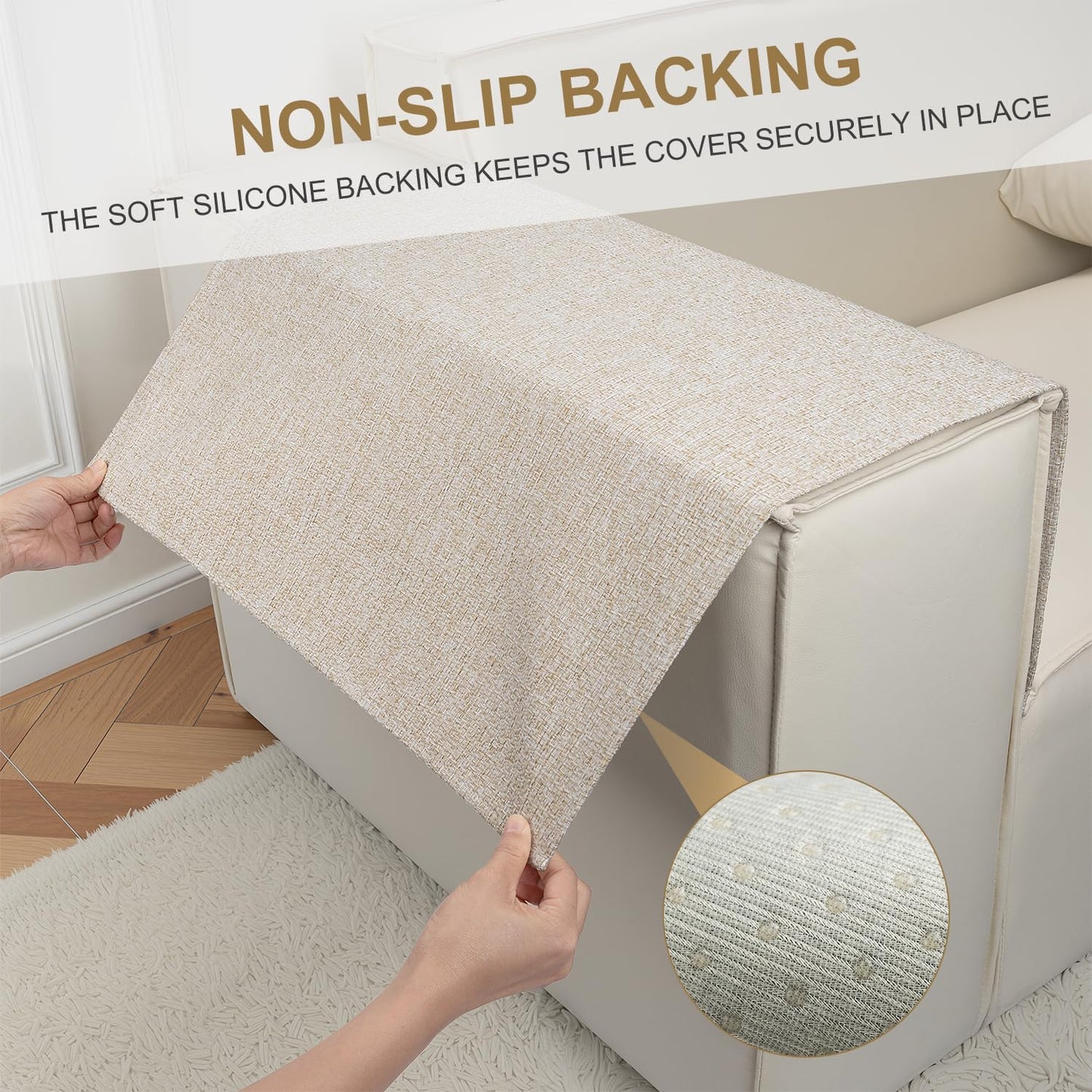 Couch Arm Covers, Arm Chair Covers Set of 2, Non-Slip Sofa Arm Covers, Washable Armrest Cover, Recliner Arm Cover, Sofas Headrest Cover for Sofa/Armchair/Loveseat/Sectional (Beige, 24" x 20" -2pcs)