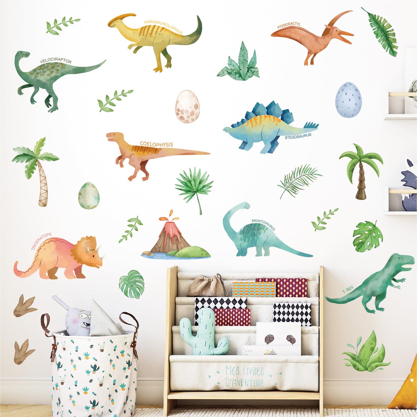 Dinosaur Wall Decals- Dino Palm Tree Wall Stickers Peel and Stick Wall Decor for Boys Room Bedroom Living Room Nursery Classroom Playroom Home