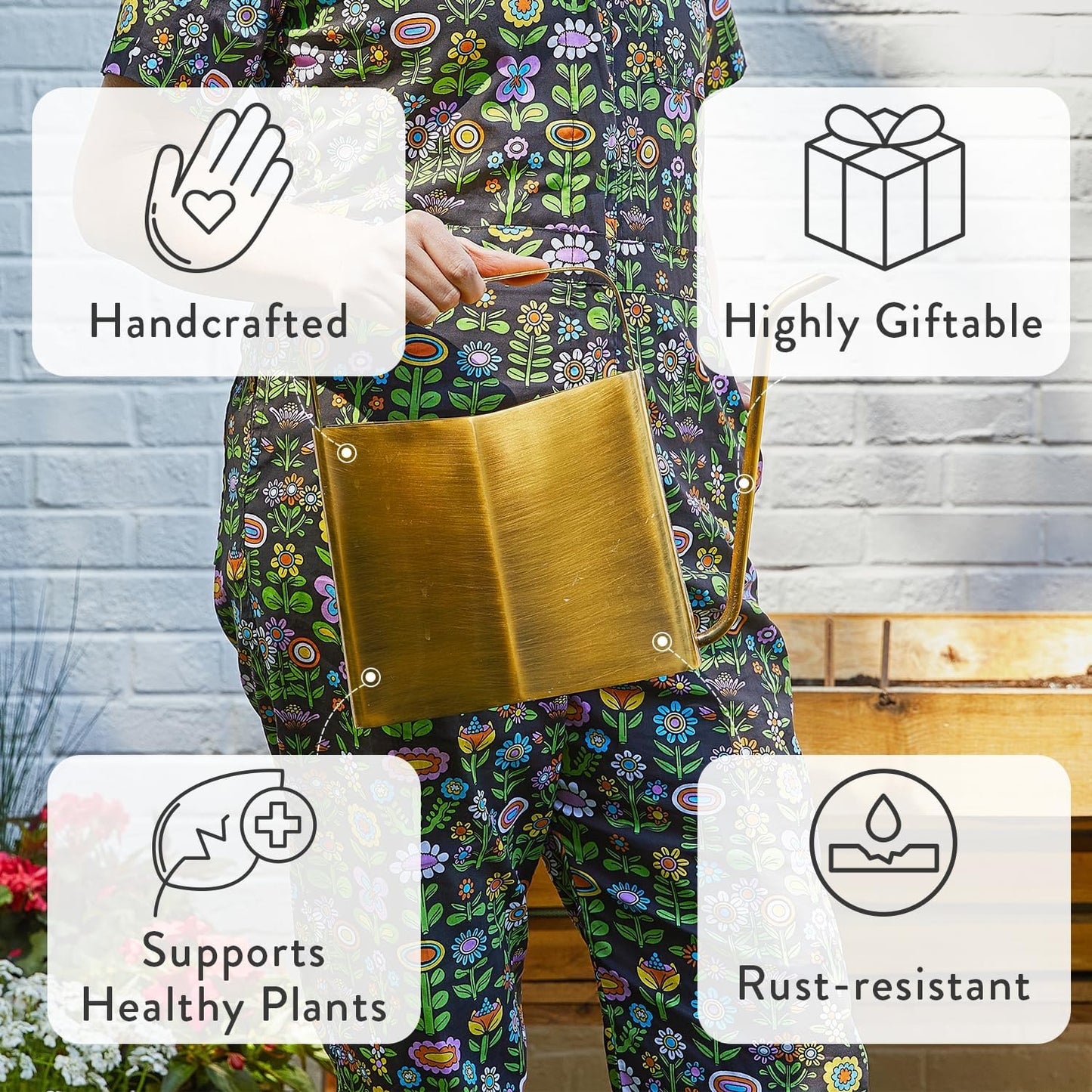 Modern Sprout Brass Finish Plant Watering Can - 3L Capacity - Long Spout Stainless Steel Vessel for Outdoor & Indoor Plants - Rust Resistant - Garden Accessory for Houseplants & Decorative Use