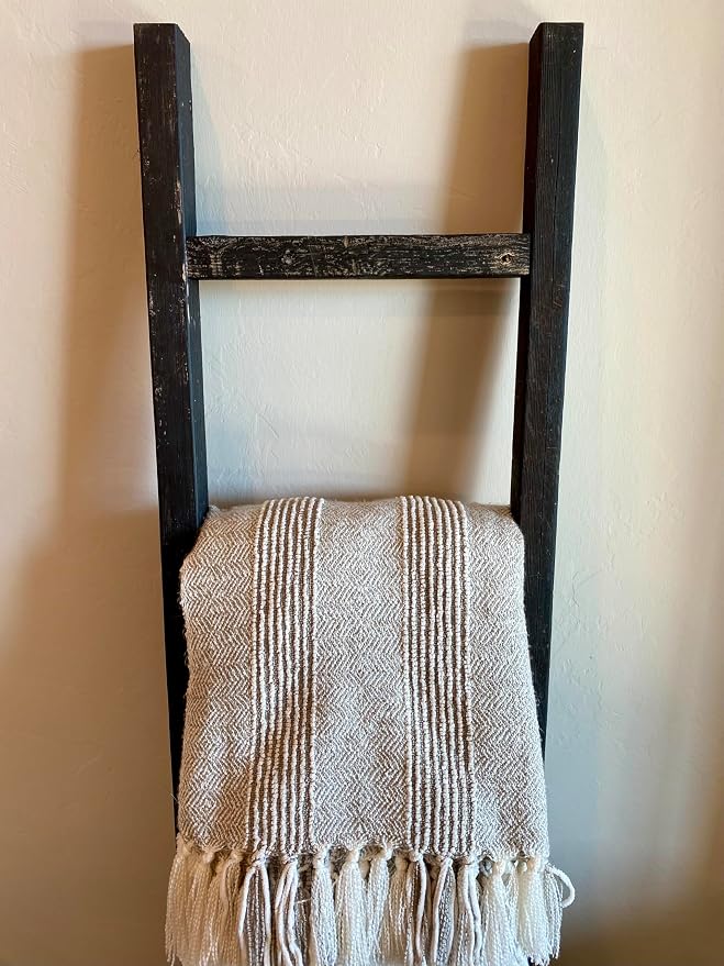 BarnwoodUSA Rustic Farmhouse Decorative Ladder - Our 5 ft Ladder can be Mounted Horizontally or Vertically and is Crafted from Upcycled Wood | No Assembly Required | Black
