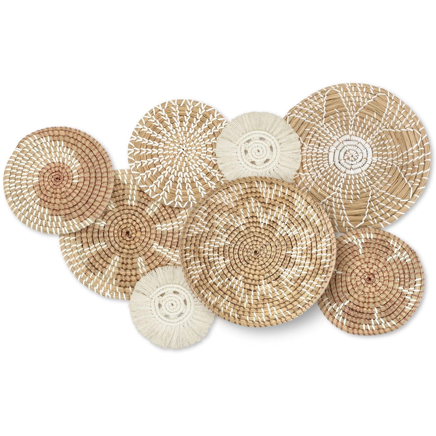 Xuhal 8 Pcs Boho Wall Basket Decor Decorative Bulrush Woven Basket Wall Decor Rustic Farmhouse Hanging Baskets for Kitchen Rustic Home Summer Decorations(Classic)