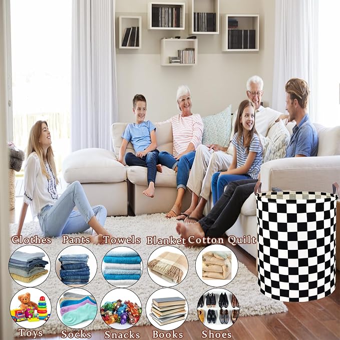 Waterproof Laundry Hamper Collapsible Laundry Basket Leather Handle Laundry Bag Large Clothes Storage Toy Organization for Bathroom Bedroom Laundryroom College Dorms (Hege-002)