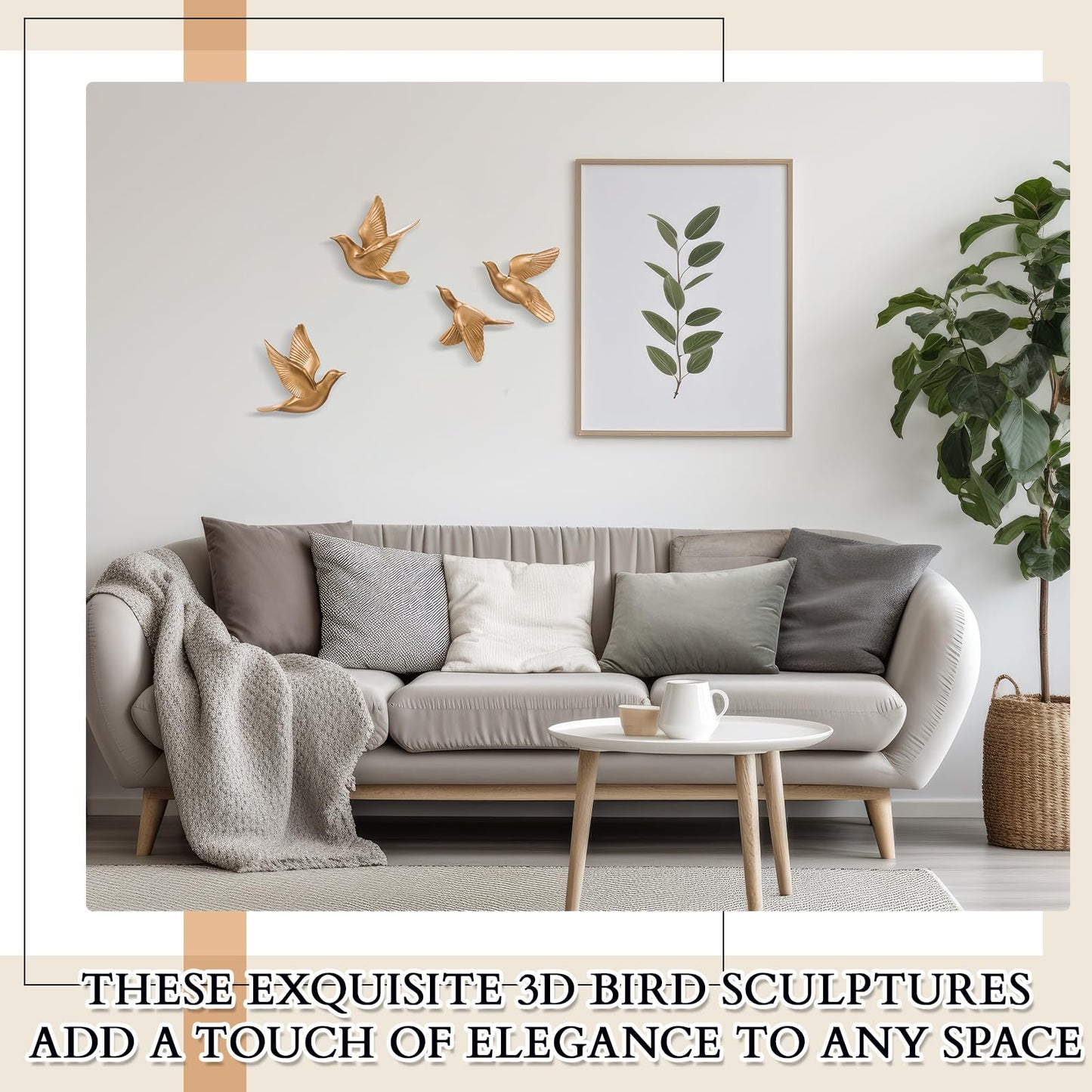 Kathfly 5 Pcs Bird Wall Decor, Resin Gold Bird 3D Wall Art, Flying Swallow Designs with Antique Patina Metal Look Resin Sculpture, Includes Mounting Hardware for Living Room & Bedroom