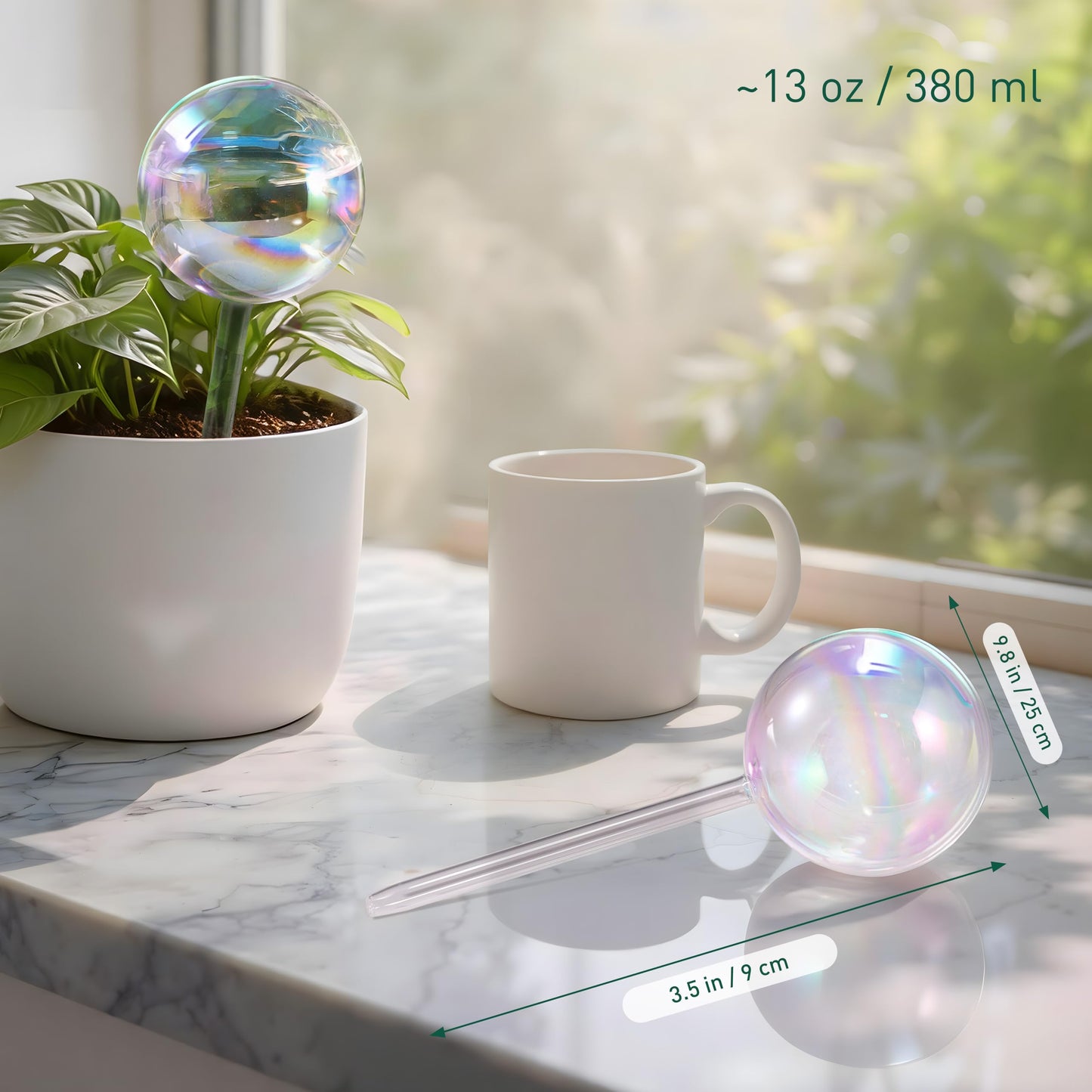 Soilagua Large Extra-Thick Clear Glass Plant Watering Globes, Rainbow Gradient Self Watering Devices for Indoor & Outdoor Plants, AutomaticWaterer Spikes, Perfect for Daily or Vacation Use, 2-Pack
