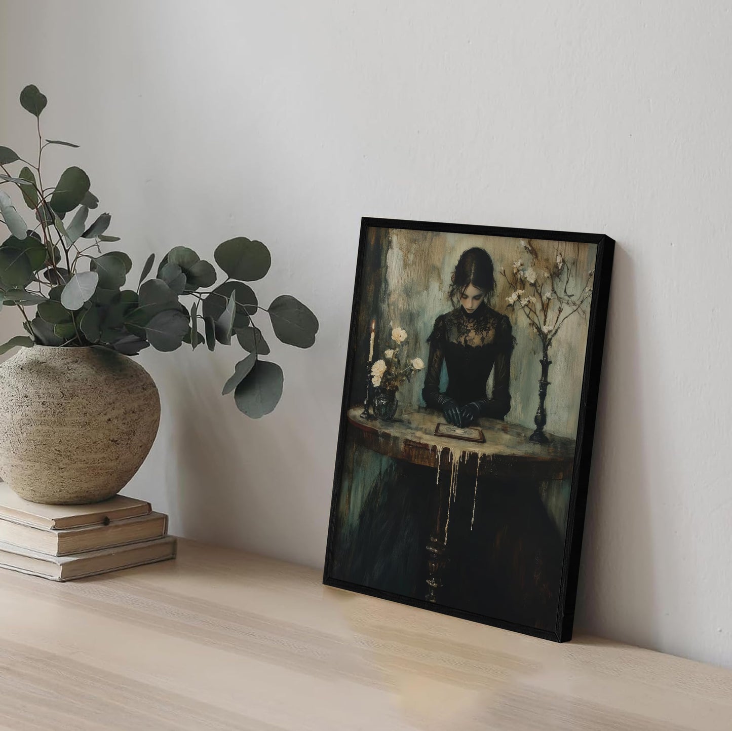Framed Dark Academia Canvas Wall Art Gothic Victorian Woman Painting Picture Wall Decor Moody Occult Botanical Aesthetic Poster Print Artwork for Gallery Living Room Bedroom Home Decoration