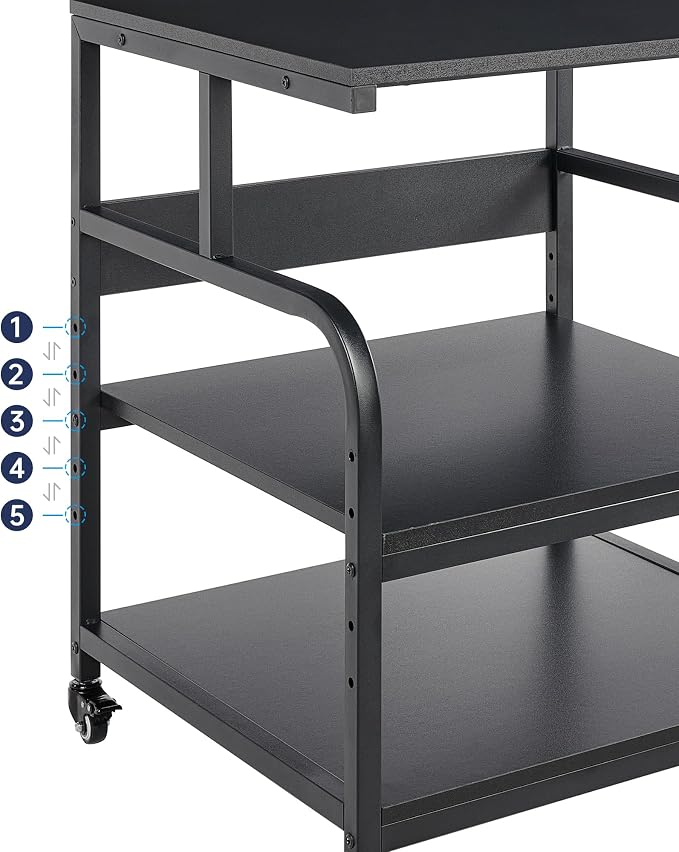 Fannova 25.6" x 23.6" Extra Large Printer Stand Table with Adjustable Storage Shelf, 3 Tier Rolling Printer Cart with Industrial Wheels for Home Office, Black
