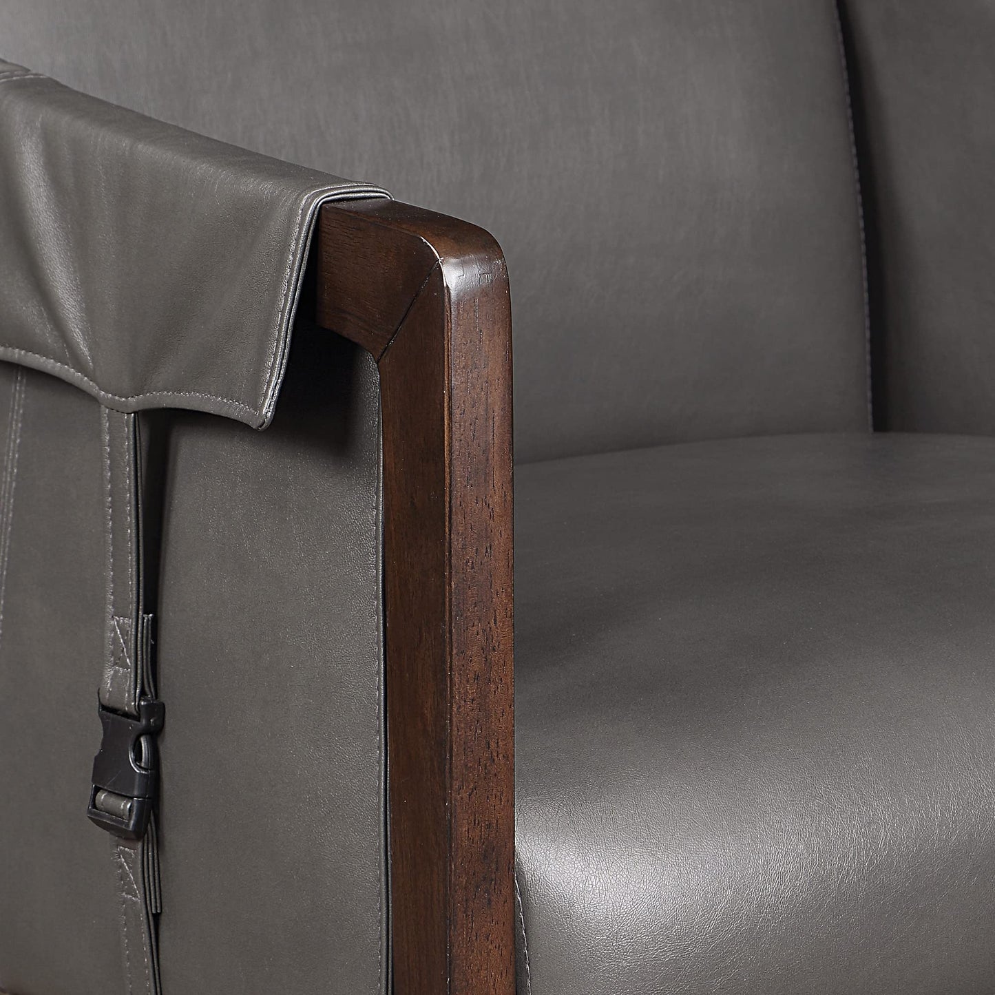 OSP Home Furnishings Parkfield Faux Leather Accent Chair with Sling Buckle Design and Solid Wood Frame, Pewter
