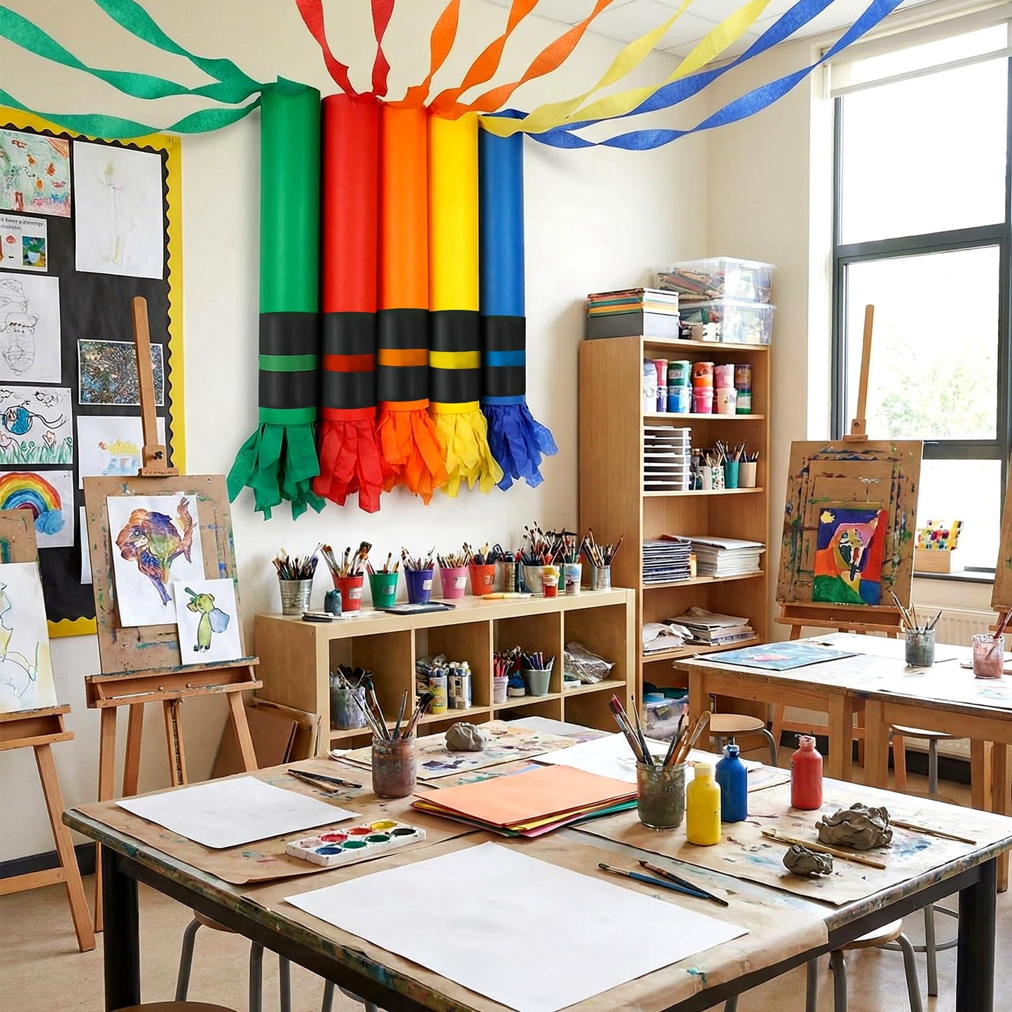 Eaasty 5 Sets Rainbow Crayon Classroom Decor Giant Crayon Chain Garland Streamers DIY Hanging Classroom Art Preschool Kindergarten Graduation Decor for Back to School Daycare Playroom Home School