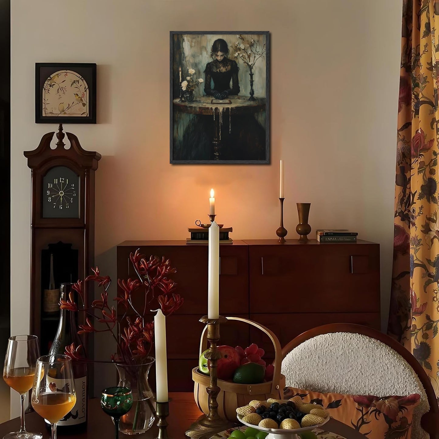 Framed Dark Academia Canvas Wall Art Gothic Victorian Woman Painting Picture Wall Decor Moody Occult Botanical Aesthetic Poster Print Artwork for Gallery Living Room Bedroom Home Decoration