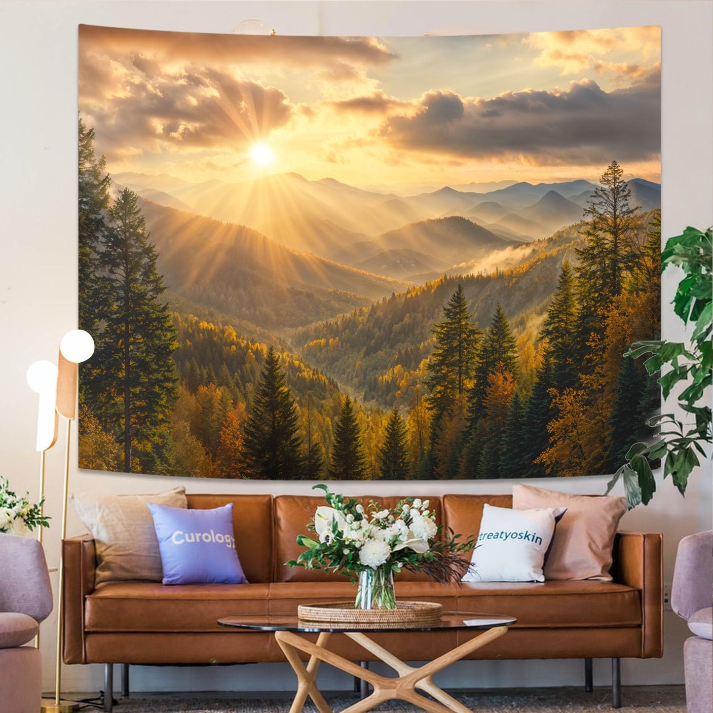 kampdream Landscape Tapestry, Scenery Art Wall Tapestries, Nature Wall Decor for Bedroom Living Room Backdrop Warm Sunset Mountain 36×48 inches