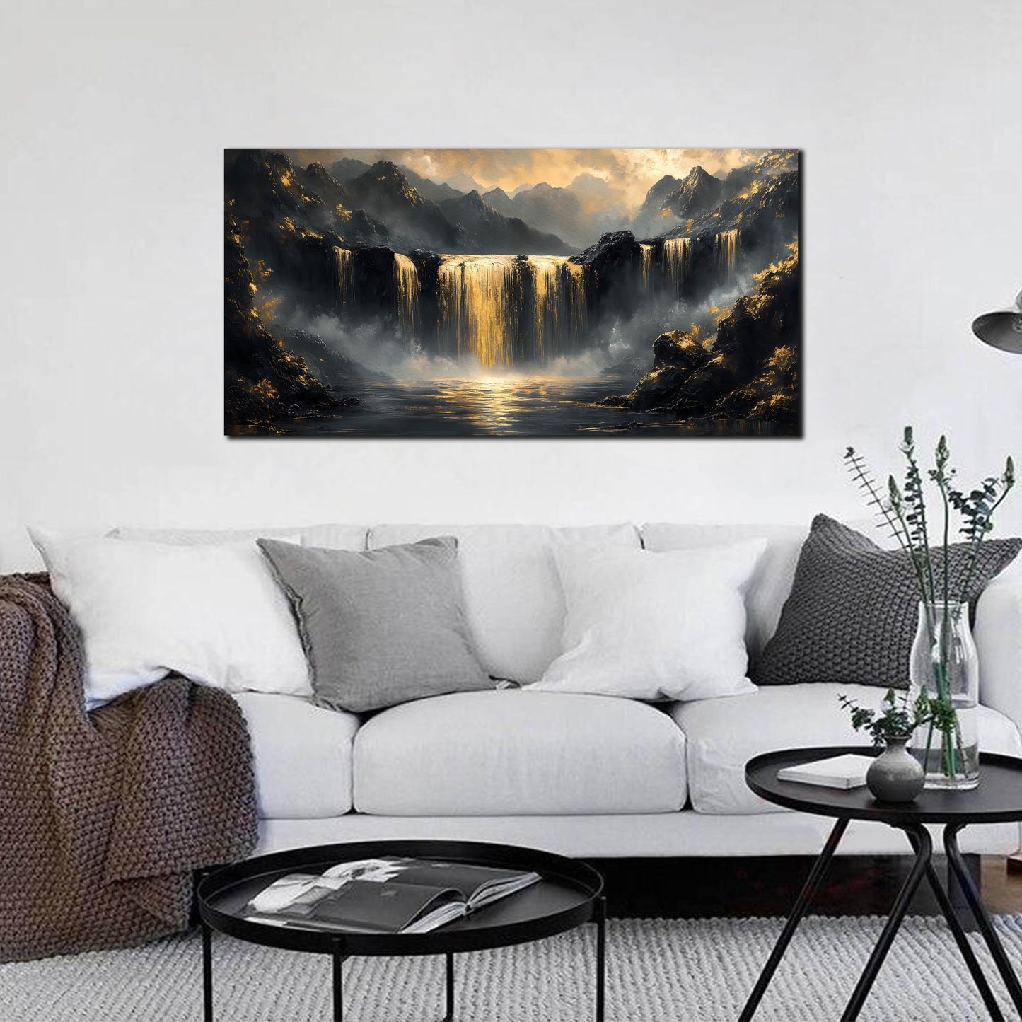 HUBOSKN Waterfall Canvas Wall Art for Living Room - Mountain Art Wall Decor for Office - Modern Wall Art for Bedroom Size 20" x 40"