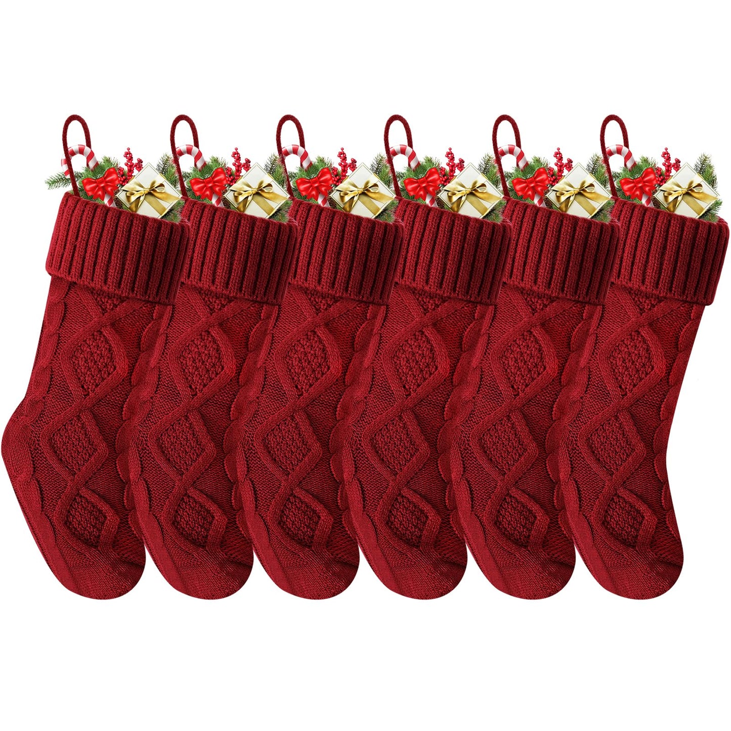 Doitory Christmas Stockings 18 Inches,Long Knitted Socks Christmas Decoration Hanging Stocking Fireplace Xmas Tree Stocking for Home Family（6P-red）