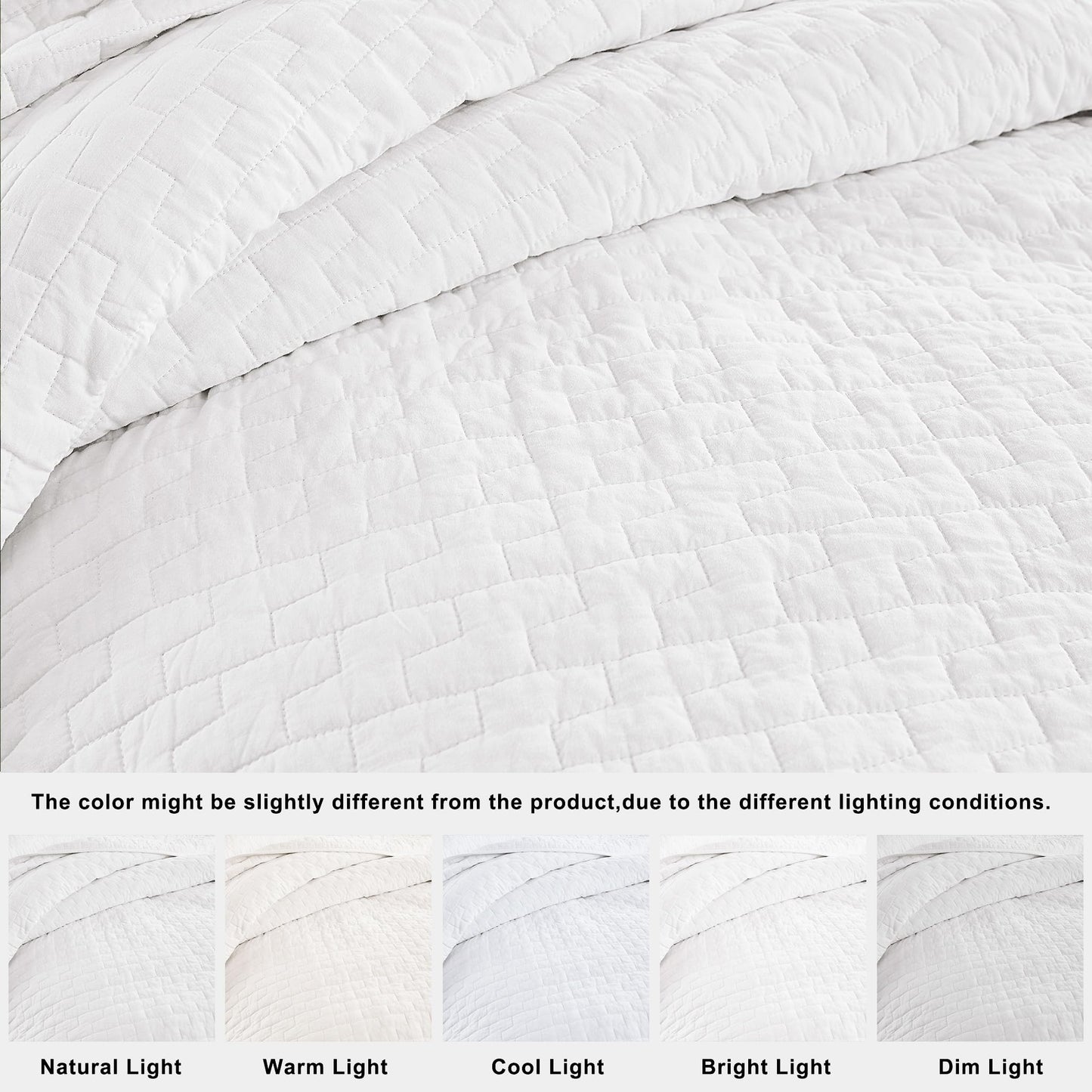 palassio White 100% Cotton Quilt Queen Size Bedding Sets with 2 Pillow Shams, Textured Lightweight Soft Bedspread Shabby Chic Coverlet, Quilted Comforter Bed Cover for All Season, 3 Pieces