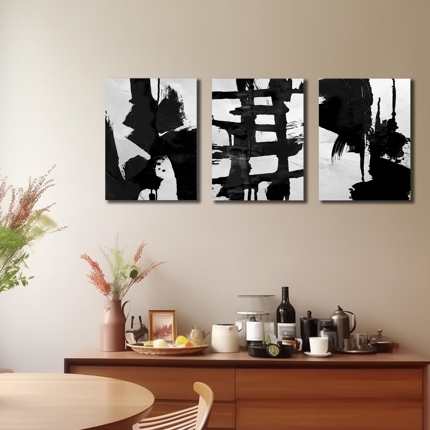 WVMAPTA Abstract Prints Wall Art for Living Room Black and White Pictures for Wall Office 3 Piece Canvas Wall Art for Bedroom Size 12 x 16 Inch