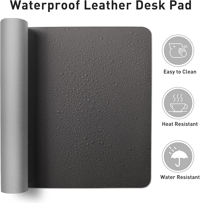 Aothia Faux Leather Desk Mat - Non-Slip PU Leather Desk Blotter, Waterproof Writing Surface, Large Desk Pad for Office & Home (Grey, 55" x 17")