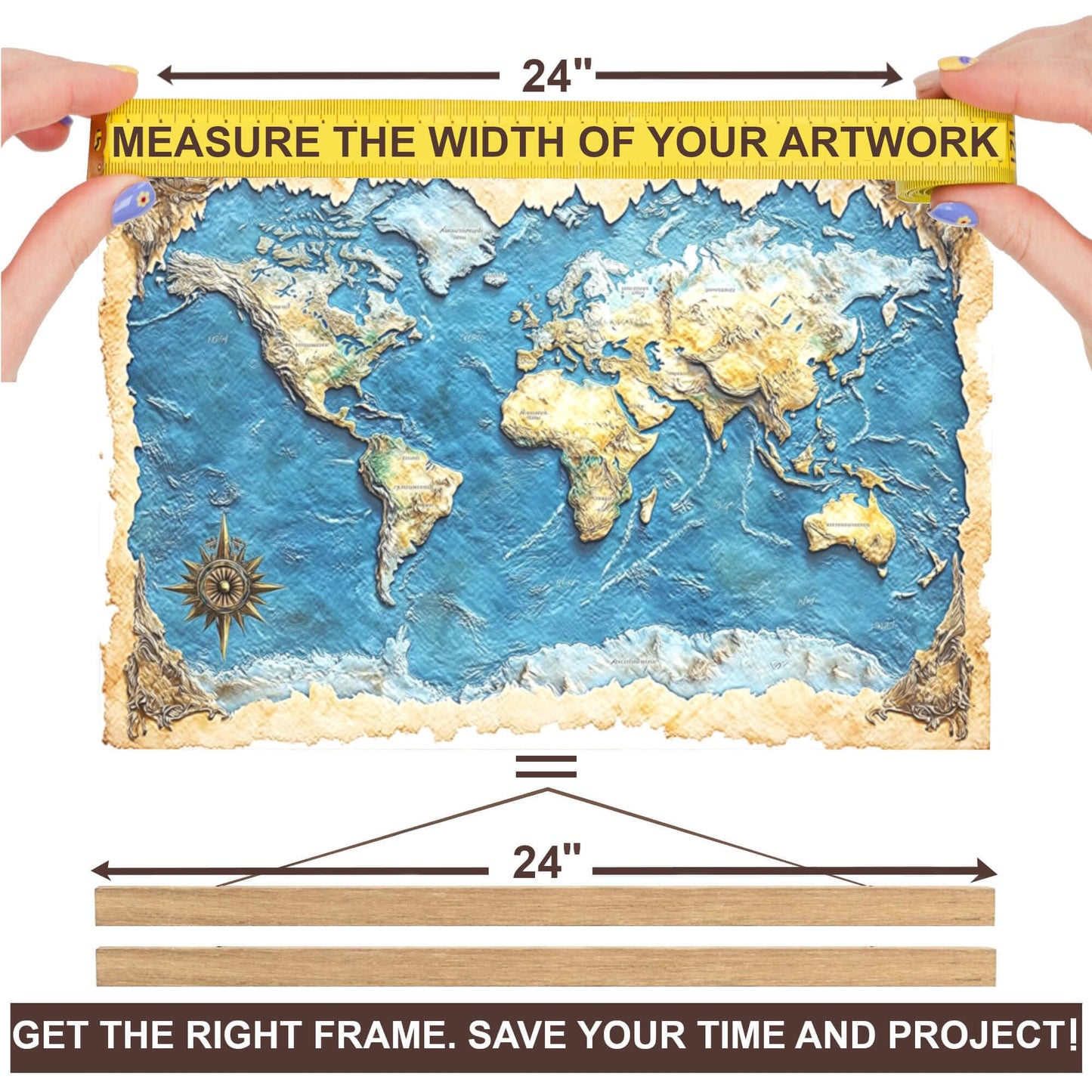 DACRI HOME Magnetic Poster Hanger Frame, Sturdy Magnetic Poster Frame 24x18 24x30 24x36 with Teak Wood, Strong Magnets for Hanging Prints, Maps, Pictures, Scroll Wall Art (24 Inch, Teak)