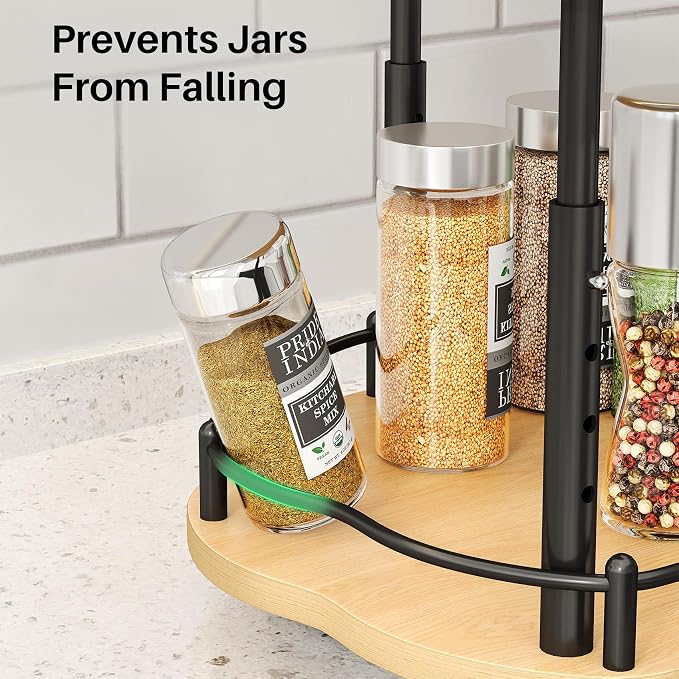 Lazy Susan Organizer Spice Rack - Spice Organization for Cabinet Height Adjustable Rotating Lazy Turntable, Pantry Kitchen Wood Revolving Seasoning Organizer (Natural, 12 Inch)