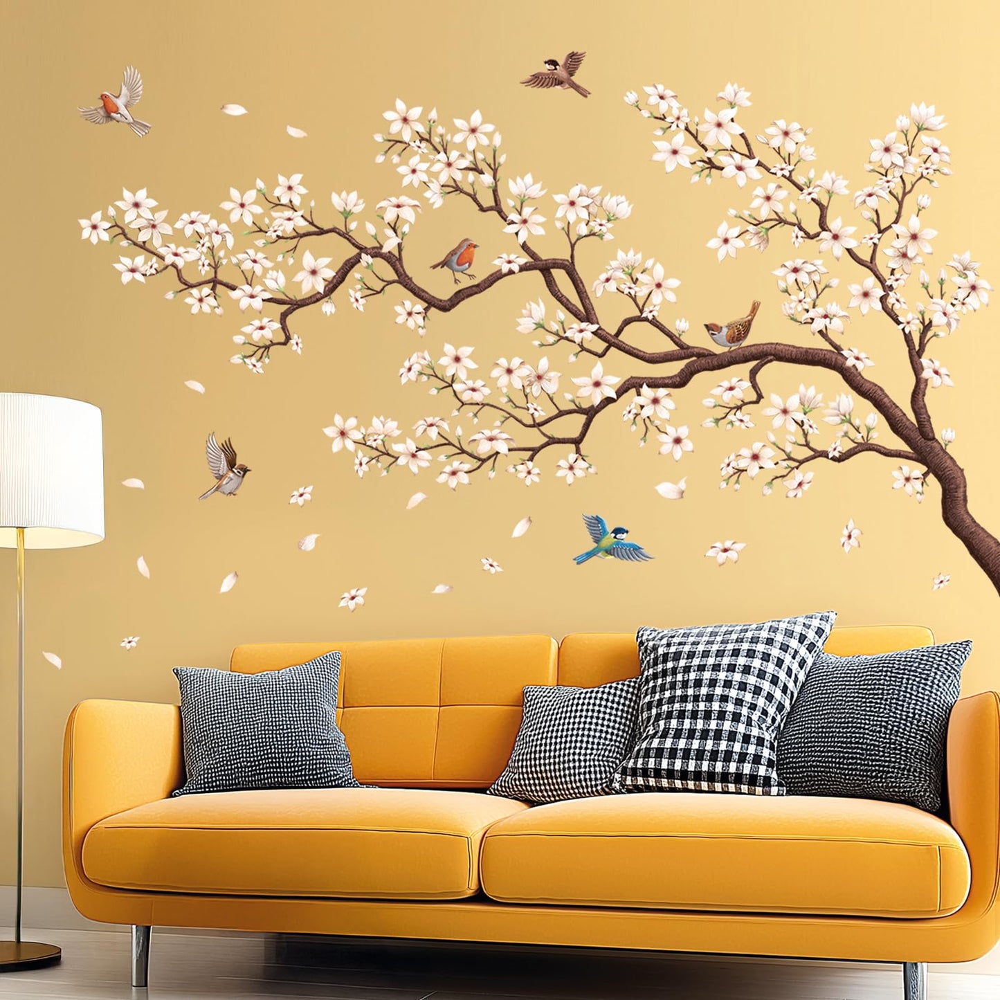 DECOWALL SG4-2317 Oriental Flower Tree Wall Stickers declas Kids Bedroom Cherry Blossom Birds Branch décor Decoration Floral Home Living Removable Nursery Mural DIY Room