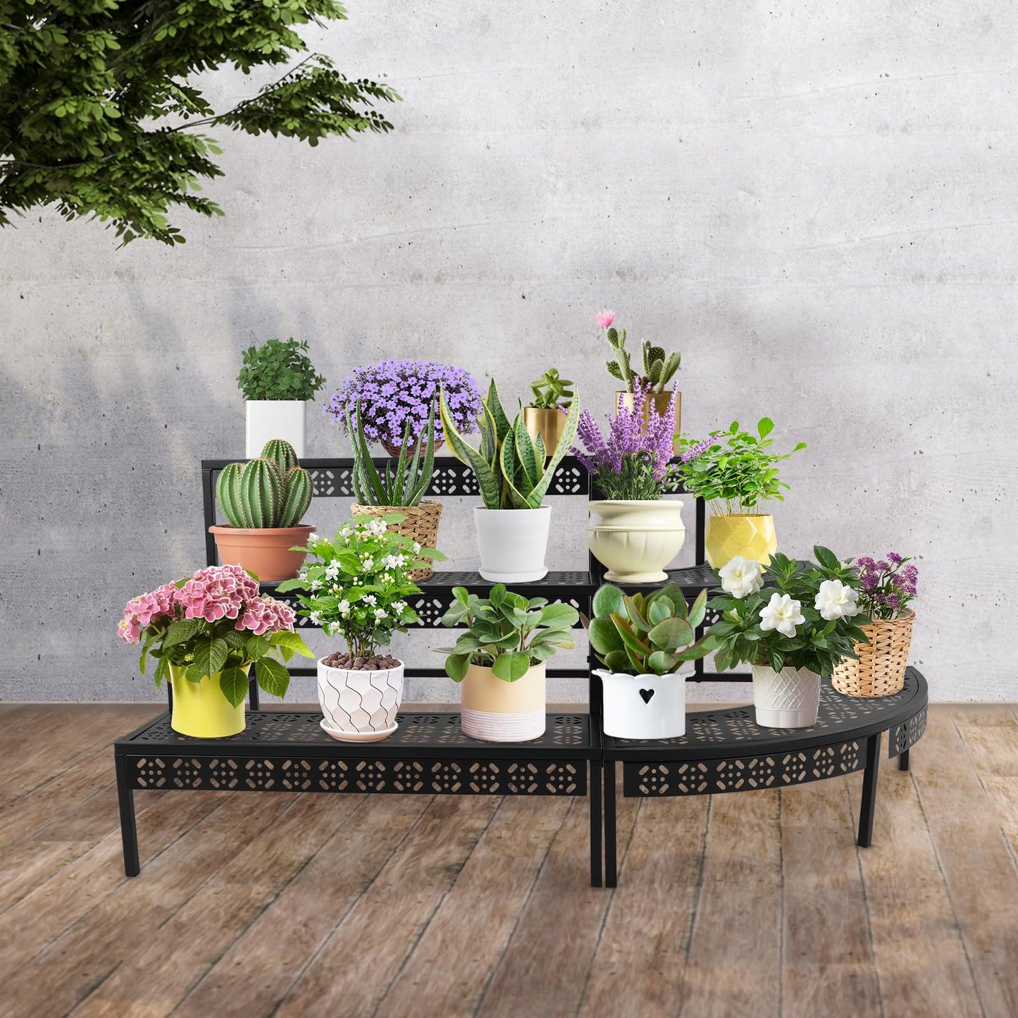 ARPITUYN 3 Tier Metal Plant Stand, Ladder Flower Pot Holder Plant Stands, Stair Style Large Flower Pot Display Rack, Garden Flower Pot Display Shelf for Indoor Outdoor, Black