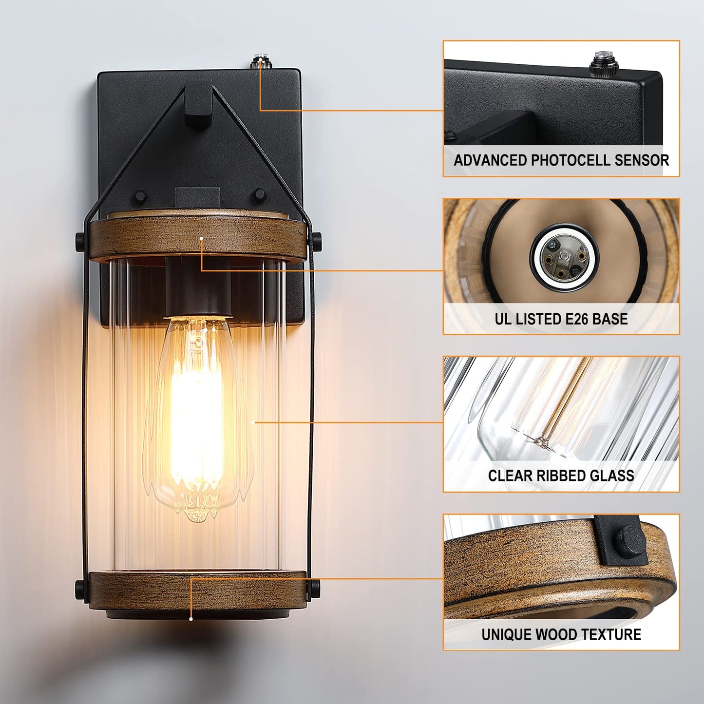 LONEDRUID 2 Pack Dusk to Dawn Outdoor Wall Light Fixtures Photocell Sensor Exterior Lantern Sconce Lighting Waterproof Outside Wall Mount Lamp for House Patio Garage Entryway Doorway